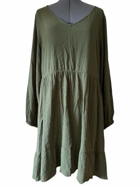 Torrid Olive Green Babydoll Dress Boho Tiered Ruffle Hem Flowy Plus Size